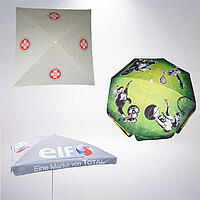 Forme e dimensioni varie di ombrelloni con stampa